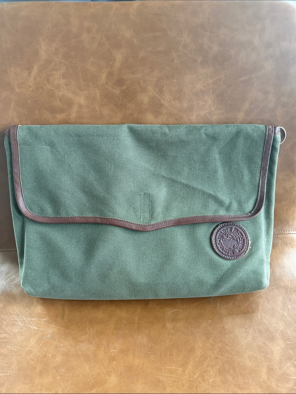 Canvas laptop sleeve/messenger bag in Green with Brown Trim